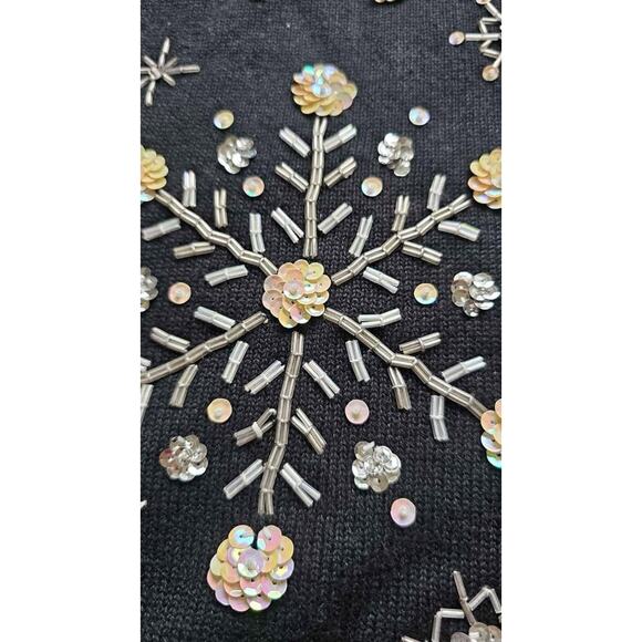 Vintage Snowflake Sequin Beaded Holiday Christmas Cardigan Sweater heirloom L - Picture 2 of 5